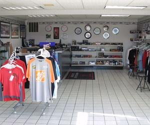 Image of Pat Clemons Inc. Pro shop showing pro shirts and other items in the shop